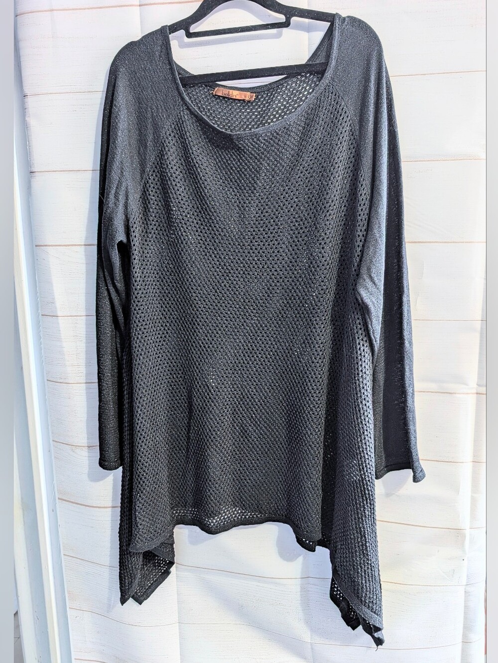 Belldini Black Long-Sleeve Mesh Tunic Lightweight Women's Sweater XL